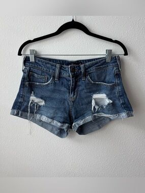 Hollister Low Rise Distressed Dark Blue Denim Shorts